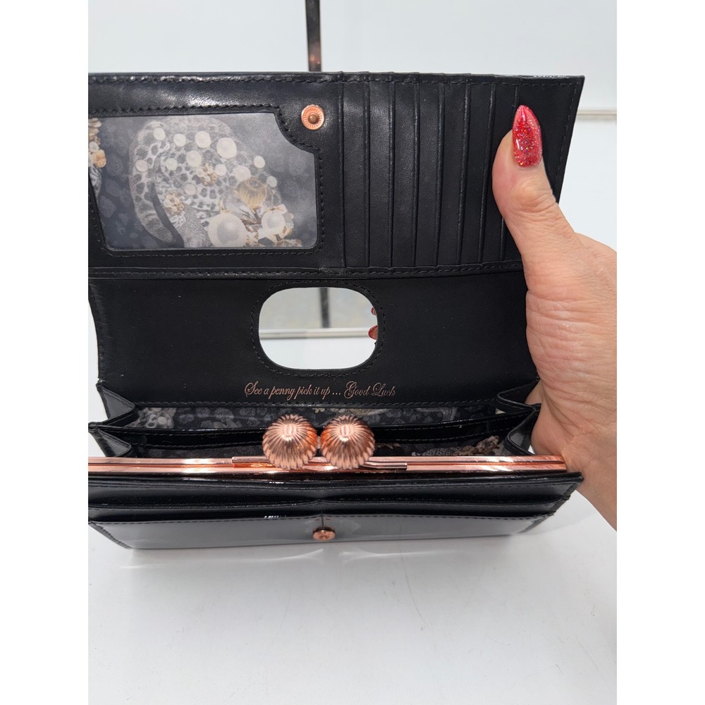 Ted Baker London Black Patent Leather Bobble Clasp Matinee Wallet Rose Gold - Picture 4 of 8